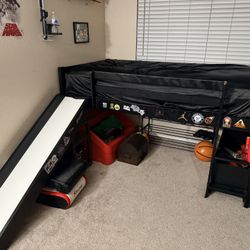 Kids Twin Bed Frame With Attached Slide