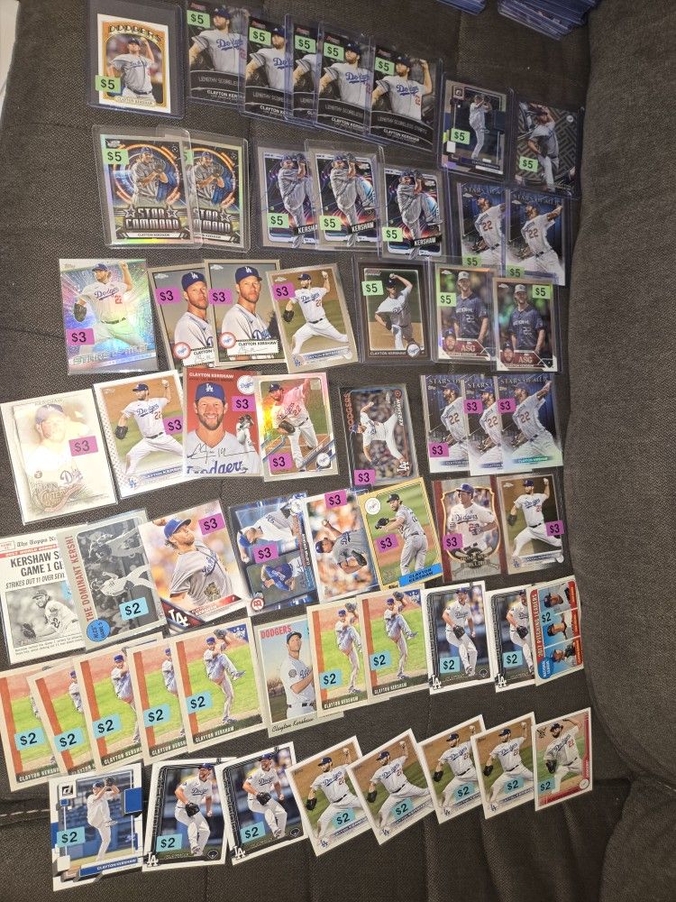 HUGE LOT of 50 + Clayton Kershaw LA Dodgers Legend Pitcher! Refractors Chrome Topps Stars Of MLB Star Command Allen & Ginter & More !