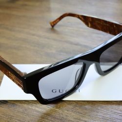 Gucci Mens Square Sunglasses in Black/Tortoise With Green Lens