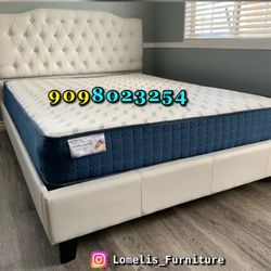 Queen Crystal Button Tufted Bed w. Orthopedic Mattress Included 