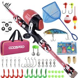 Kids Fishing Pole Pink With Net