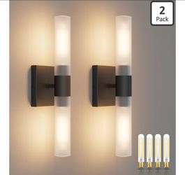 (2732)Black Wall Sconces Set of Two,15.7in Dimmable Hardwired LED Sconce Lighting Modern Indoor Vanity Sconce with Frosted Glass Shade for Bathroom Ha