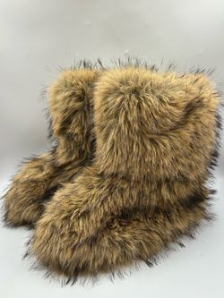 Women’s Faux Fur Furry Winter Boots Brown Black Size 40 New