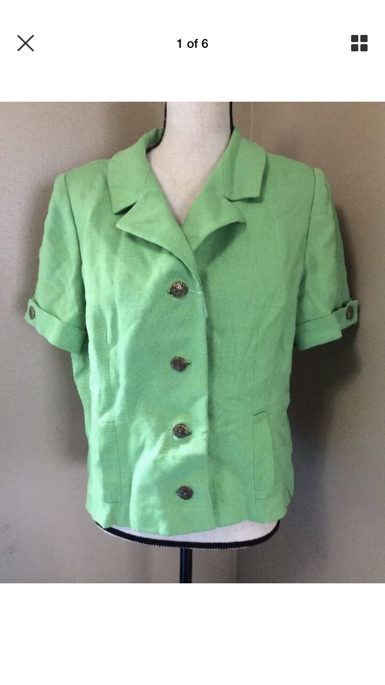 Vintage 60s Davidow Lime Green S/S Short Tweed Jacket Blazer Career M/L