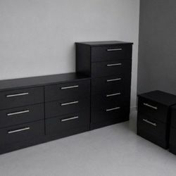 DRESSER, CHEST AND TWO NIGHTSTANDS 