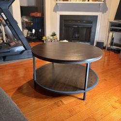  2-Tier Rustic Round Coffee Table – Industrial/Modern Style