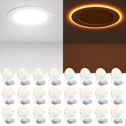 24 Pack 6 Inch 5CCT LED Recessed Ceiling Light with Night Light,
