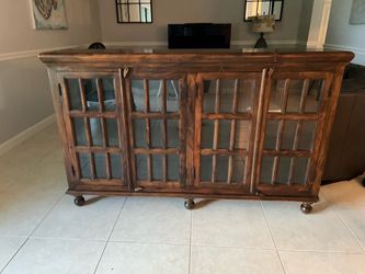 Wood Sideboard Buffet with Glass Panel Doors