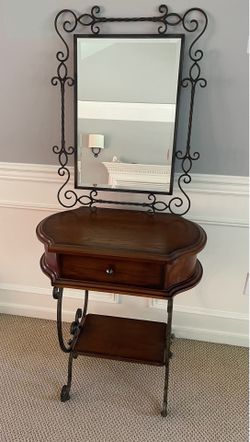 Wrought-iron table & mirror set