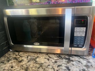 Microwave, stand , pots and few dishes
