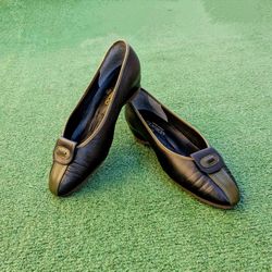 Vintage Corsage Japan Slip-On Leather Retro Flats Womens Sz6.5/23.5 Shoes EUC