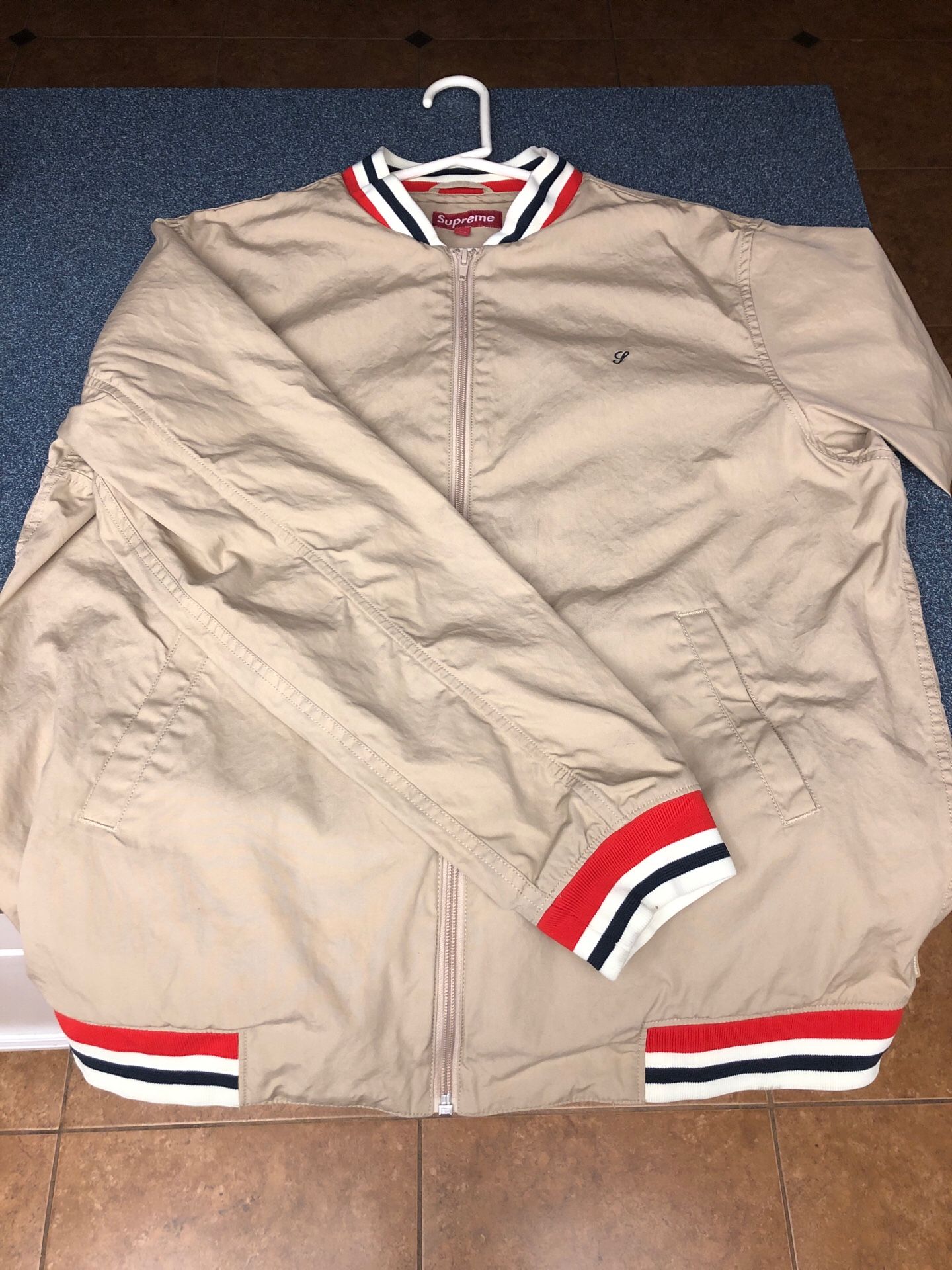 Supreme Varsity Jacket-Tan /Red/Black