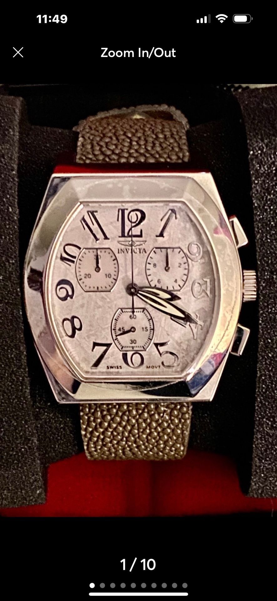 BNIB Invicta Unisex Acero Meteorite Toneau Swiss Chronograph on Stingray strap NOS