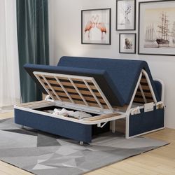 60" Modern Convertible Sofa Bed with Storage, Upholstered Daybed 2 in 1 Pull Out Couch Bed for Living Room (Khaki)