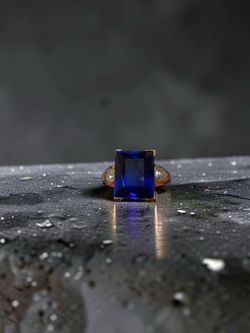 5ct Princess Cut AAA Sapphire with 2 5pt Diamonds Art Deco Setting