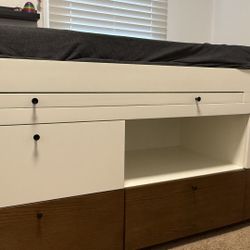 WILLIAM SONOMA Twin Bed Frame w/ Storage Drawers & Shelve
