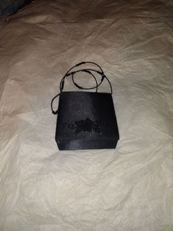 Jessica McClintock Black Satin Beaded Evening Crossbody Bag