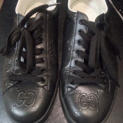 Gucci Ace GG Embossed Black Leather