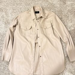 cream faux leather button up shacket
