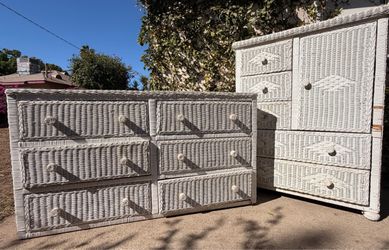 Vintage-Style Wicker Bedroom Dresser Set – 2 Pieces