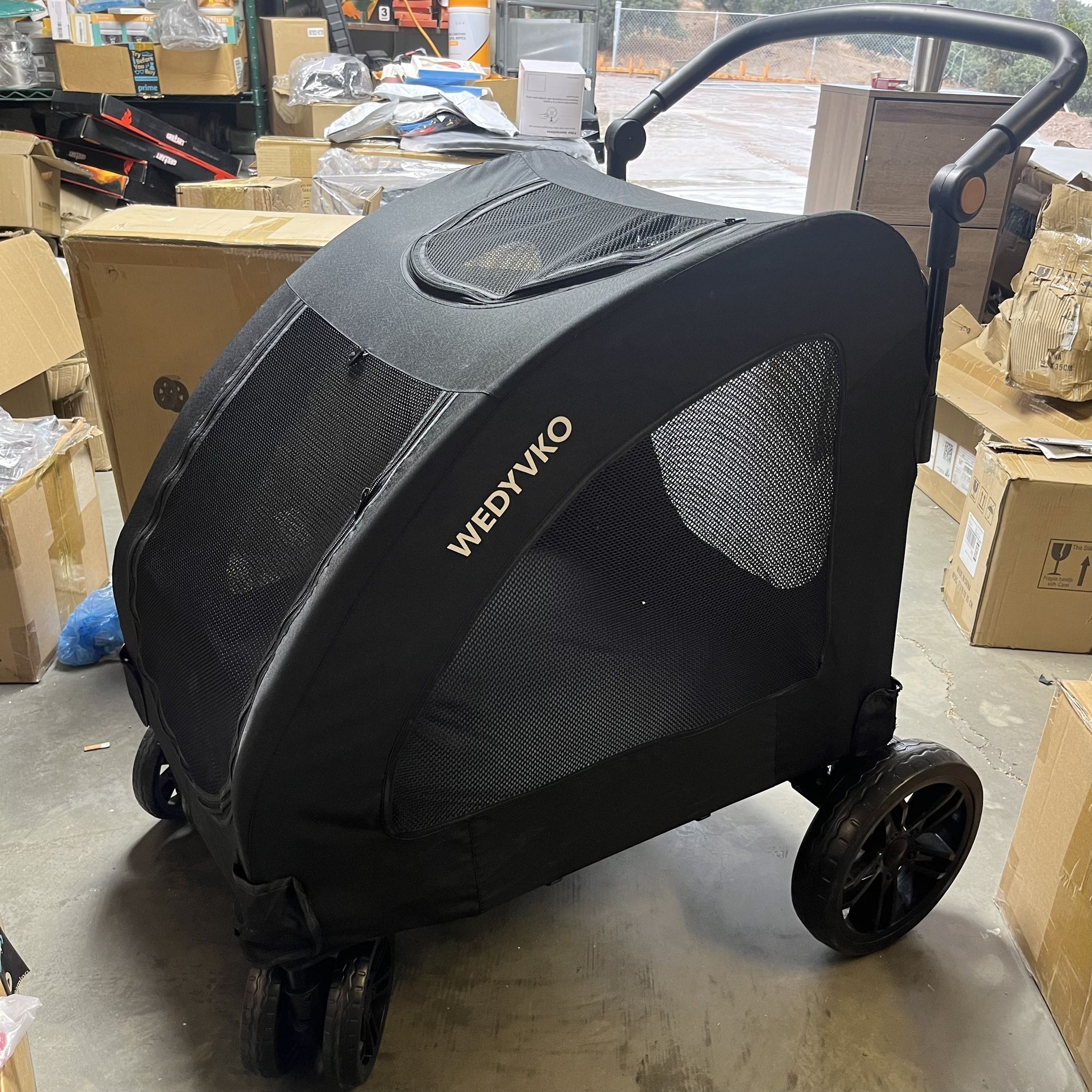 Wedyvko Dog Stroller for Large Medium Pet Strollers with 4 Wheels Foldable Cart,Adjustable Handle & Breathable Mesh Skylight, Easily Walk in/Out