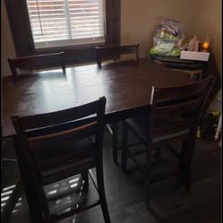 Dark Wood Dining Table Set