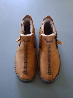 Tan Leather Shearling-Lined Ankle Boots
