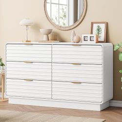Fluted 6 Drawer Dresser for Bedroom,54" Wide Modern Dresser Drawers with Storage,