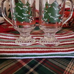 Pair Of Vintage Waechtersbach " Christmas Tree" Glass Irish Coffee Mugs 