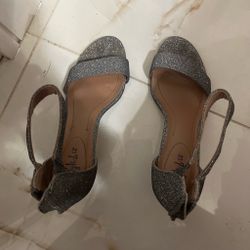: Style & Co Silver Glitter Sparkly Ankle Strap Heels