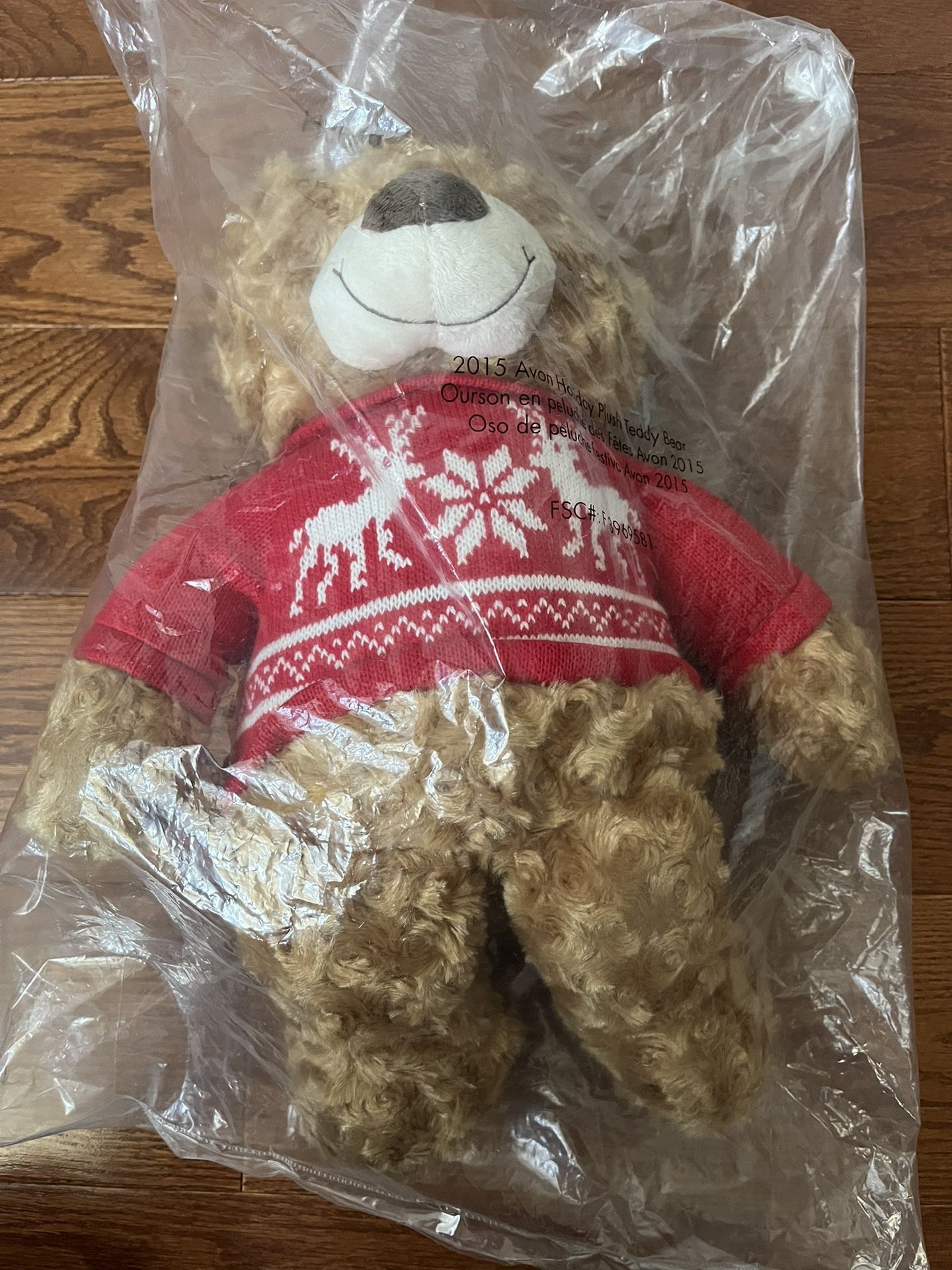 Avon 2015 Holiday Plush Teddy Bear Still Sealed In Its Original Plastic Packaging