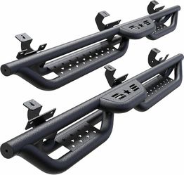 2086a  Running Boards Compatible with Jeep Wrangler JL 4 Doors 2018-2026, 6" 2-Stairs Side Step Rails Coated Black Carbon Steel Nerf Bars