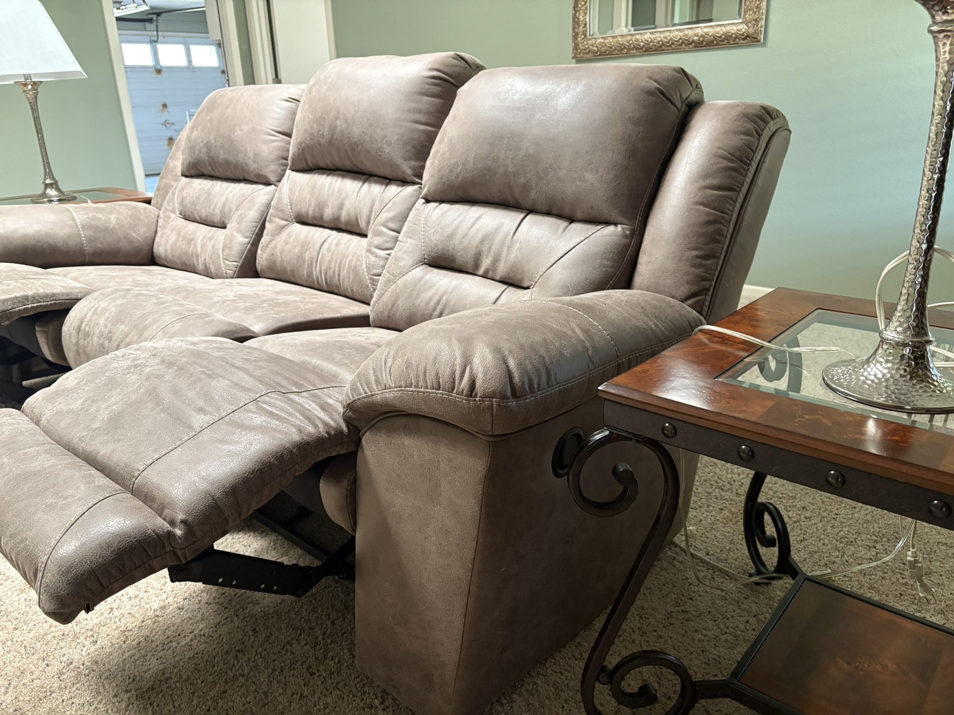 Leather Reclining Couch And Side Tables W Lamps