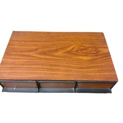 Vintage 3 Drawer 42 Audio Cassette Tape Storage Holder Case Faux Wood Grain