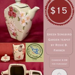 Green Songbird Garden Teapot