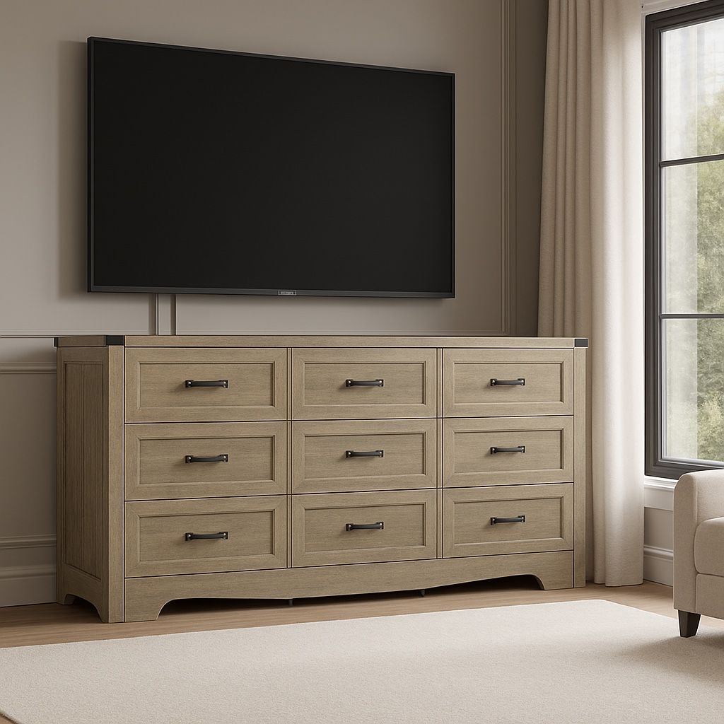 New Dresser for Bedroom, 59'' Wide Chest of Drawers with Natural Wood Texture, 9 Drawer Dresser for Closet with Metal Handles, Sleek Storage Solution 