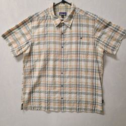 Patagonia Men’s   Shirt  Checkered Button up Sz XXL  SHORT SLEEVE Orange Gray 