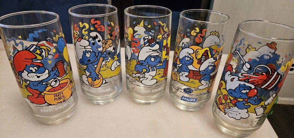 Vintage Smurfs Promo Glass Cups