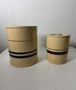 2 Williams Sonoma Ceramic Stripe Canisters