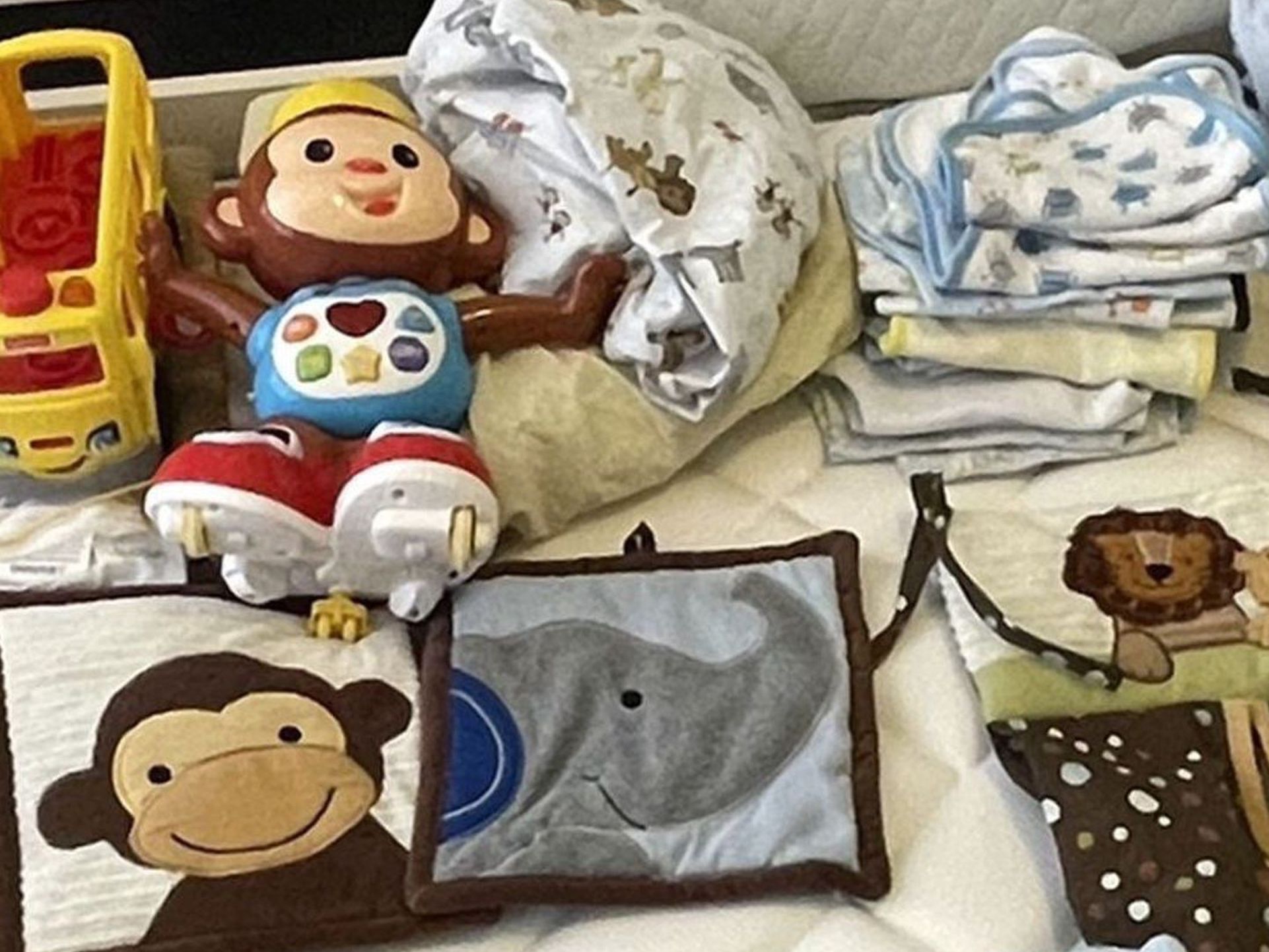Baby Crib, Receiving Blankets, Towels, Toys Blankets, Blow Up Bath, Baby Changing Pads