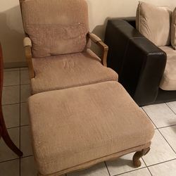 Livingroom Lounge: Extra Large Arm Chair + Ottoman Fabric Beige Brown