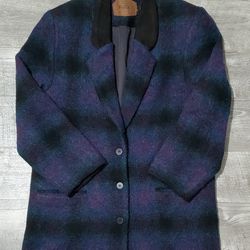 Womens Vintage Woolrich Flanel Striped Wool Coat Jacket USA Size M