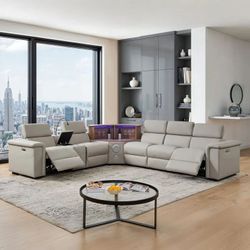 Brand New Power Reclining Leather Sectional Sofa With Bar/ Speakers/ Charging