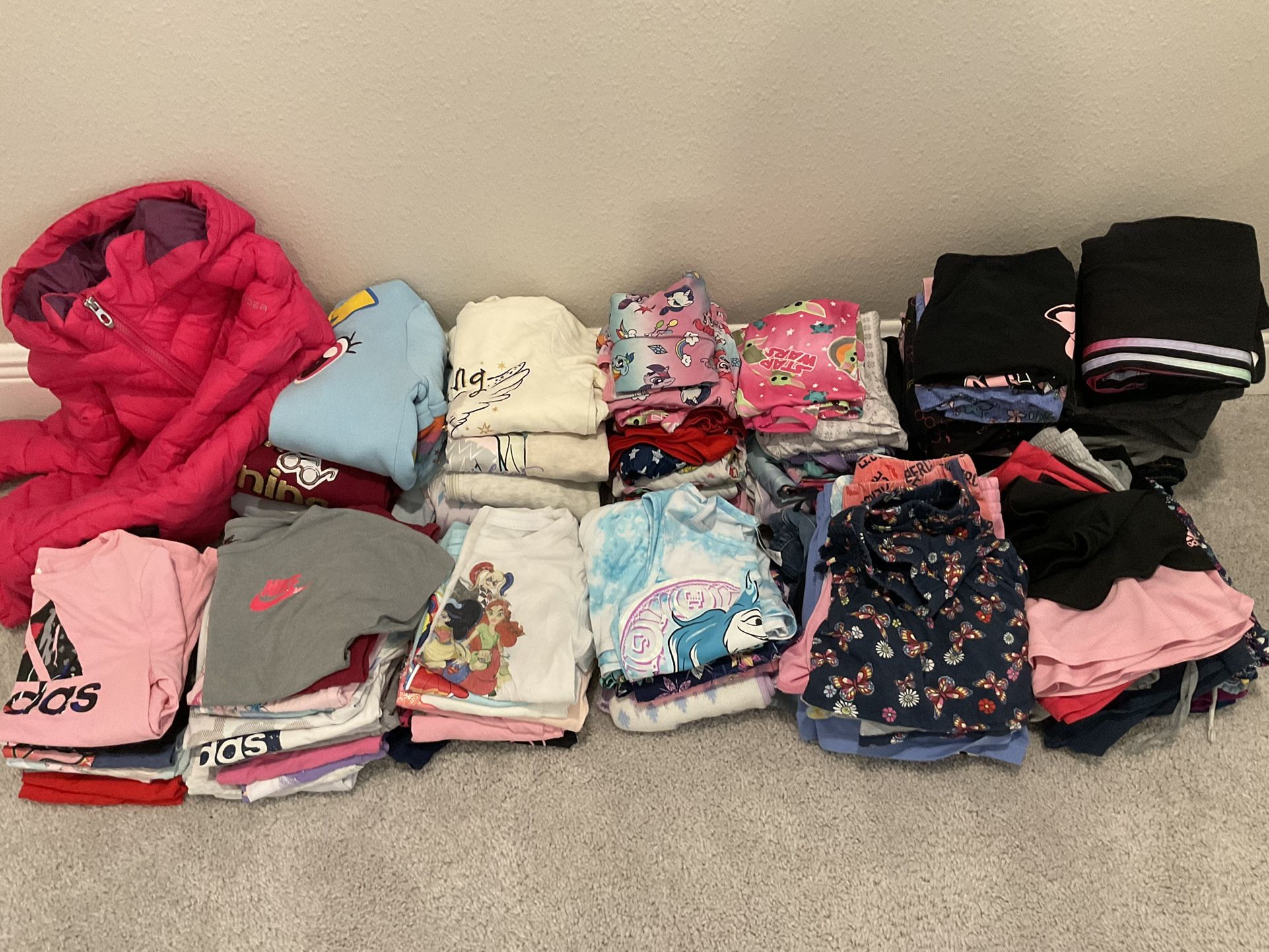 Girl Clothes Size 6x, 7, 8 Adidas, Harry Potter, Puma, Disney, Etc With Tees, Dresses, Shorts, Skorts, Pants, Hoodies, Puffer Jacket, Pajamas, Thermal