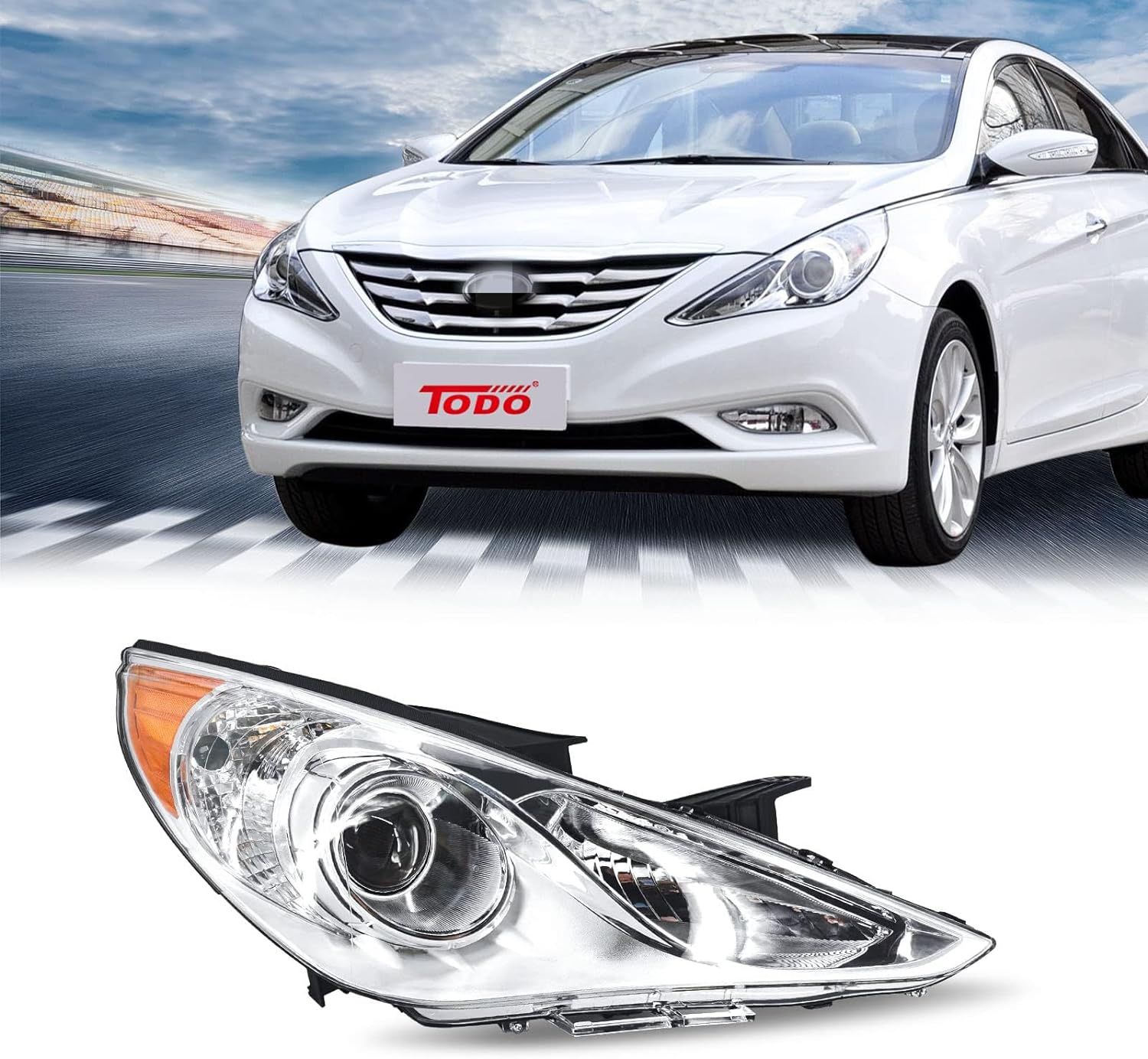 Headlight Assembly Compatible with 2011 2012 2013 2014 HYUNDAI SONATA, Right Passenger Side Replacement HY 92102-3Q000