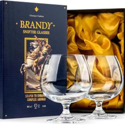 Large 21 oz Crystal Brandy and Cognac Snifter Glasses | Set of 2 Short Stem Giant Sniffer Bowls | Drinking and Tasting Glassware for Bourbon, Scotch, 