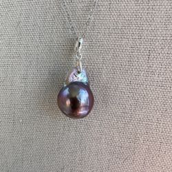 14.1mm AAA Deep Purple Huge Edison Pearl Pendant Necklace – Handpicked Rare Natural Color Pearl, 925 Sterling Silver Chain & Bail,