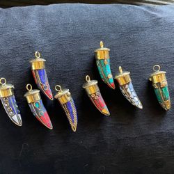 Multicolored Horn & Bone Tusk Pendants With Inlay & Cap 3$ Each