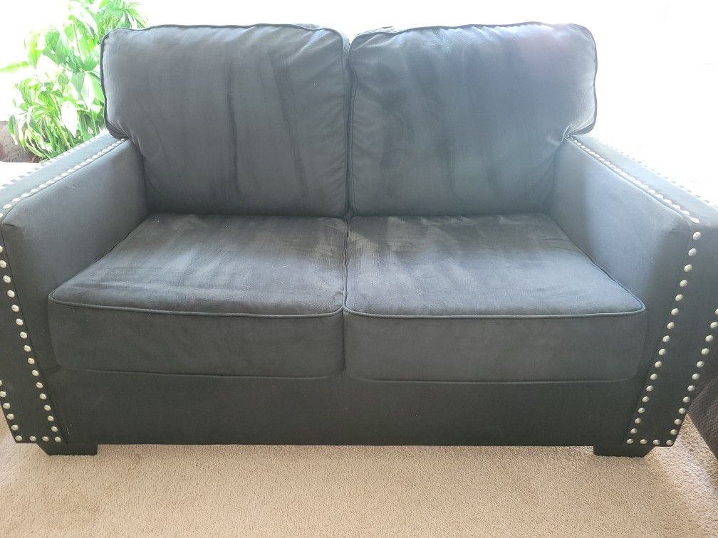 Black Suede Silver Button Ashley Furniture Two Seat Couch