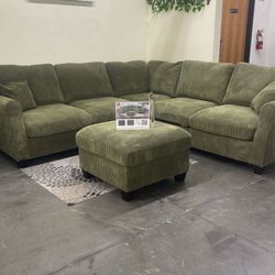 Green Sectional Sofa With Ottoman